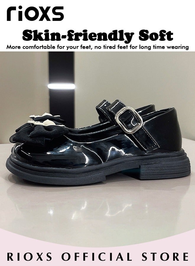 ريوكس أحذية ماري جين للفتيات، شقق الأميرة الصغيرة للرقص، شقق قوس إصبع القدم الكلاسيكي للفتيات، أحذية جلدية سوداء براءات، شقق الباليريا للأطفال الصغار، زهور أنيقة أحذية أميرة الفتيات للزي المدرسي/زفاف/حفلة/ارتداء اليومية - Image 4