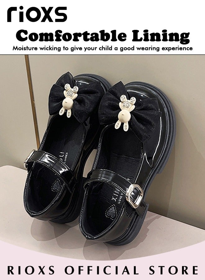 ريوكس أحذية ماري جين للفتيات، شقق الأميرة الصغيرة للرقص، شقق قوس إصبع القدم الكلاسيكي للفتيات، أحذية جلدية سوداء براءات، شقق الباليريا للأطفال الصغار، زهور أنيقة أحذية أميرة الفتيات للزي المدرسي/زفاف/حفلة/ارتداء اليومية - Image 5