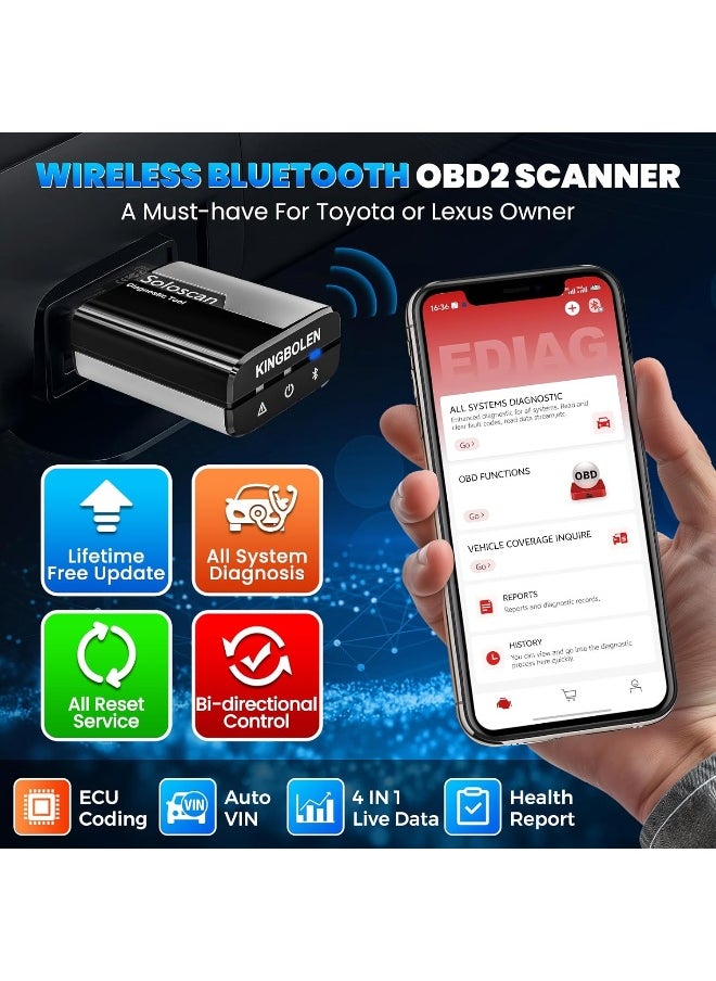 kingbolen KINGBOLEN SOLOSCAN OBD2 Scanner Bluetooth for Toyota Lexus  - Image 2