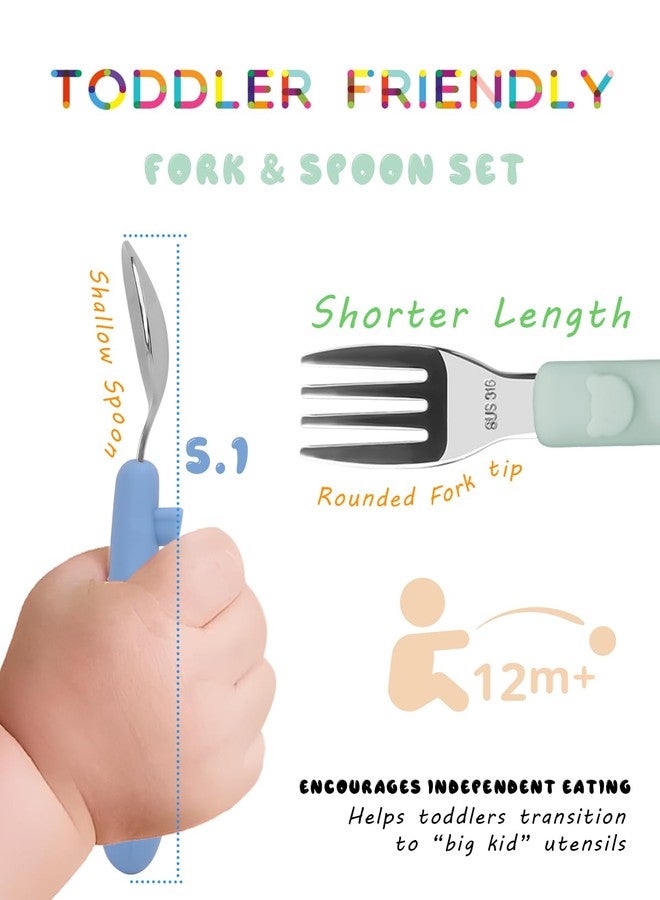 Bakpoco 6PCS Toddler Utensils, 316 Stainless Steel Baby Safe Forks + Spoons with Silicone Handle, BPA Free Dishwasher Safe Kids Silverware Cutlery with Box, Sage/Blue/Gray - Image 3