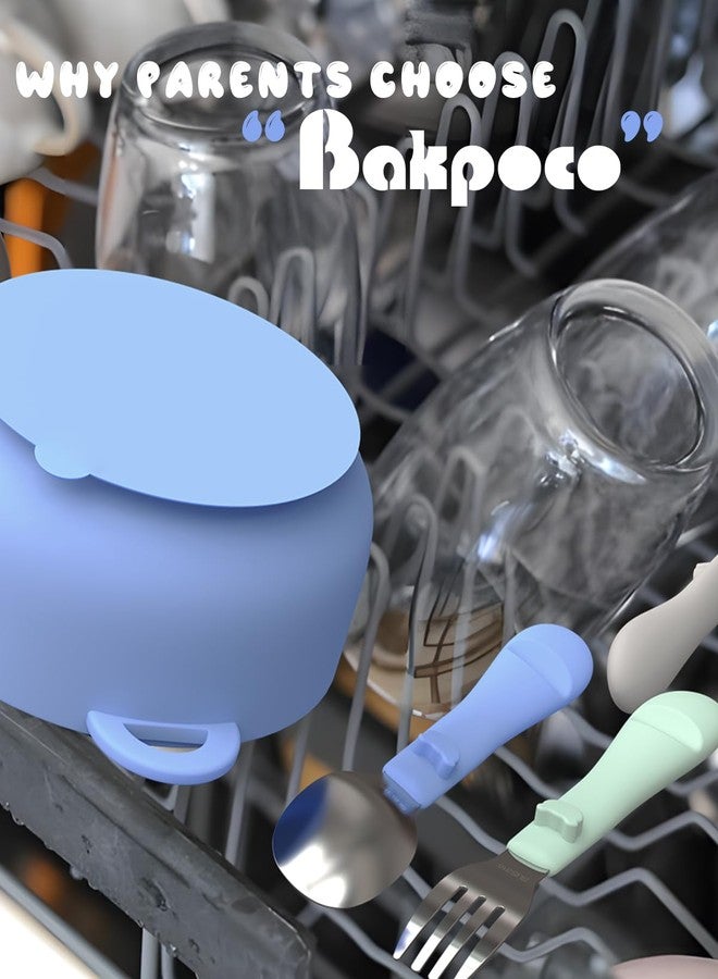 Bakpoco 6PCS Toddler Utensils, 316 Stainless Steel Baby Safe Forks + Spoons with Silicone Handle, BPA Free Dishwasher Safe Kids Silverware Cutlery with Box, Sage/Blue/Gray - Image 5