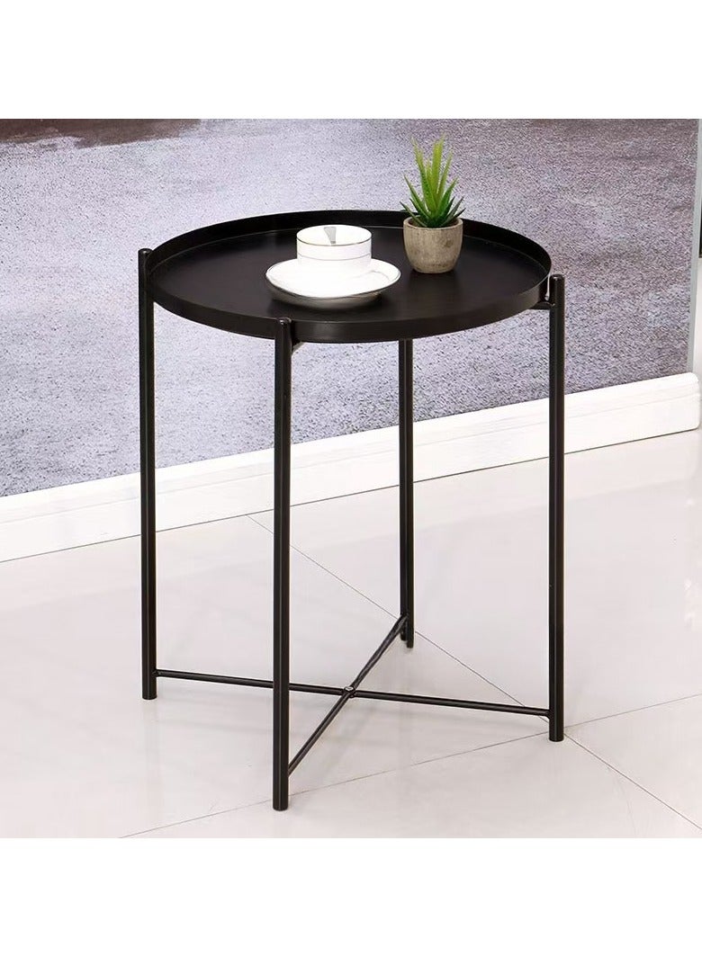 حصريا طاولة قهوة حديدية لغرفة المعيشة المنزلية، طاولة صينية بجانب السرير، طاولة مستديرة إبداعية بسيطة لغرفة النوم الحديثة باللون الأسود 45x53x45 سم - Image 2