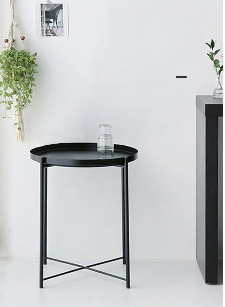 حصريا طاولة قهوة حديدية لغرفة المعيشة المنزلية، طاولة صينية بجانب السرير، طاولة مستديرة إبداعية بسيطة لغرفة النوم الحديثة باللون الأسود 45x53x45 سم - Image 4