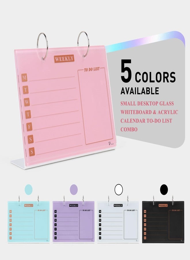 TOWON Desktop Glass Dry Erase & Acrylic Aesthetic Desk Calendar Weekly to-do List Combo, Small Magnetic Standing Whiteboard, Desk Flip Easel Calendar with Accessories for Home Office Supply, Pink, 9 x 7'' - Image 5