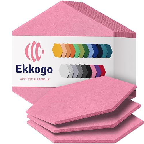 Ekkogo Acoustic Panels 12-Pack Soundproof Wall Panels 12"X10.4"X0.4" Sound Panels High Density Sound Dampening Panels - [Chic Pink Hexagon] - Image 1