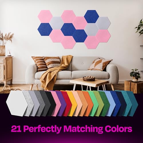 Ekkogo Acoustic Panels 12-Pack Soundproof Wall Panels 12"X10.4"X0.4" Sound Panels High Density Sound Dampening Panels - [Chic Pink Hexagon] - Image 5