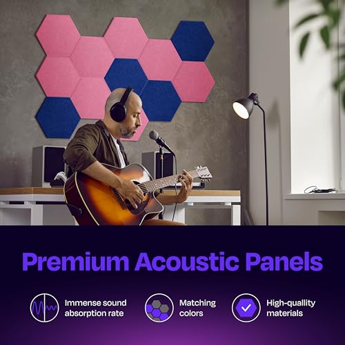 Ekkogo Acoustic Panels 12-Pack Soundproof Wall Panels 12"X10.4"X0.4" Sound Panels High Density Sound Dampening Panels - [Chic Pink Hexagon] - Image 2