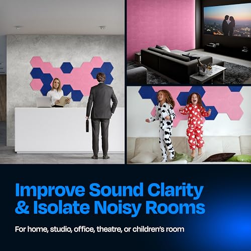 Ekkogo Acoustic Panels 12-Pack Soundproof Wall Panels 12"X10.4"X0.4" Sound Panels High Density Sound Dampening Panels - [Chic Pink Hexagon] - Image 4
