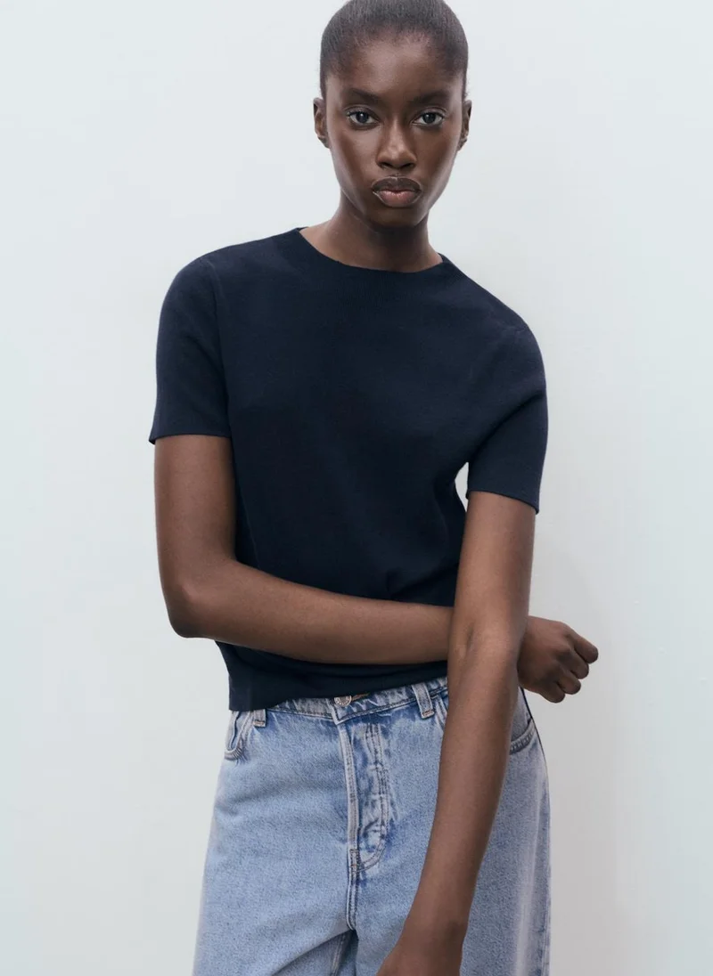 مانجو Short-Sleeved Fine-Knit Sweater
