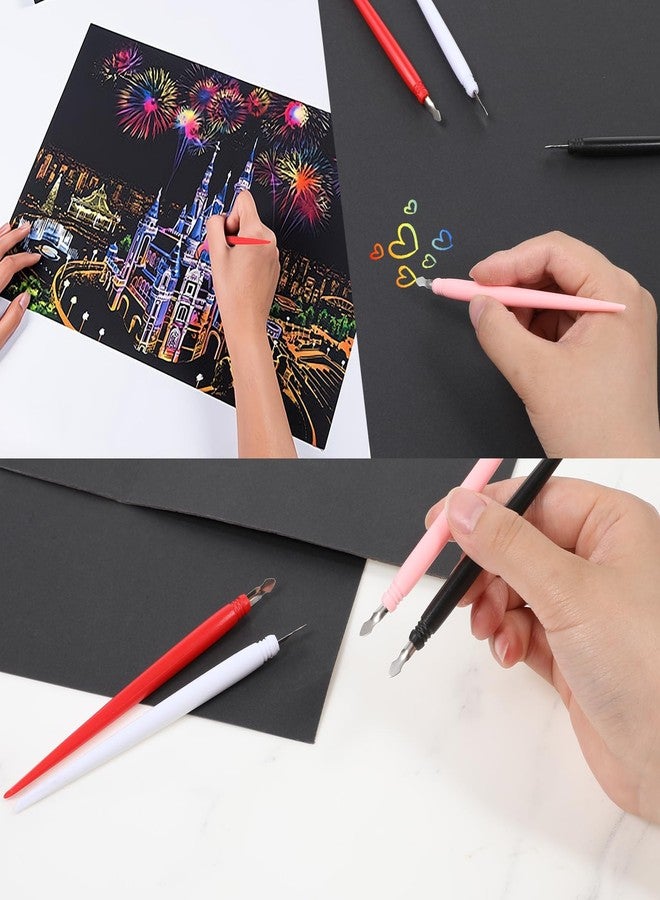 Trinkrittey 18 Pcs Scratch Art Tools Art Scratching Pen Kits Scratch Paper Stick Scratching Drawing Color Pen Stylus Tools Bag with Clean Brush for Adults Paper Painting Scratchboard - Image 4