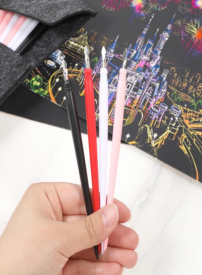 Trinkrittey 18 Pcs Scratch Art Tools Art Scratching Pen Kits Scratch Paper Stick Scratching Drawing Color Pen Stylus Tools Bag with Clean Brush for Adults Paper Painting Scratchboard - Image 3