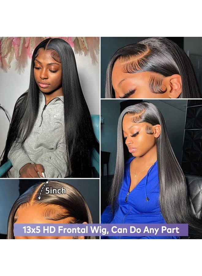 Flady 20 inch Black Straight Lace Front Wigs Human Hair Pre Plucked Bleached Knots 13x4 HD Lace Frontal Wigs Human Hair 180% Density Glueless Wigs Human Hair For Black Women - Image 2