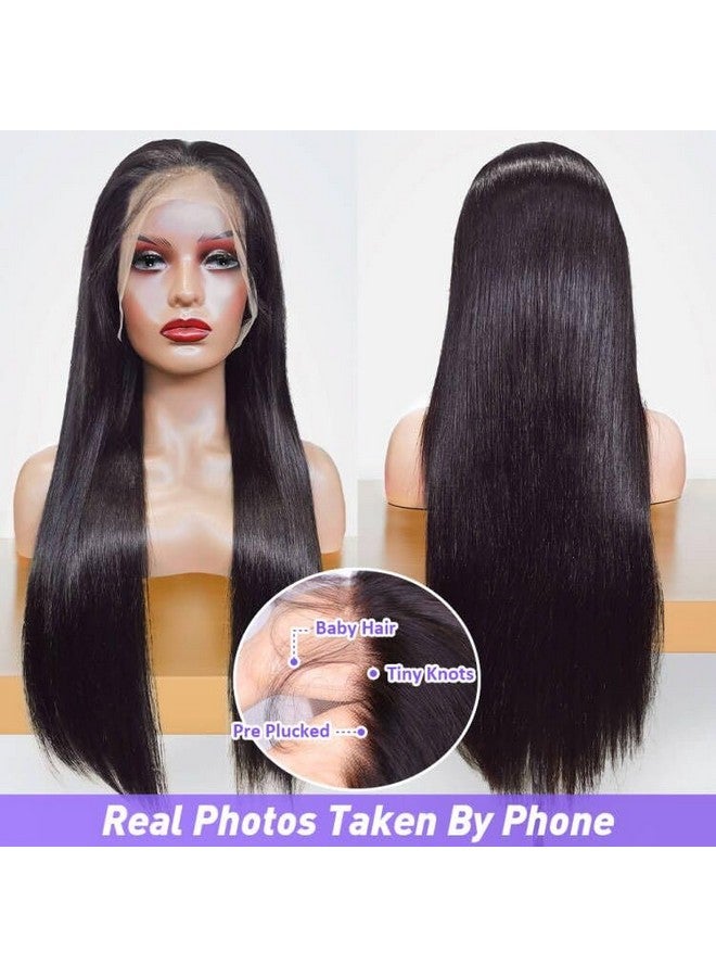 Flady 20 inch Black Straight Lace Front Wigs Human Hair Pre Plucked Bleached Knots 13x4 HD Lace Frontal Wigs Human Hair 180% Density Glueless Wigs Human Hair For Black Women - Image 4