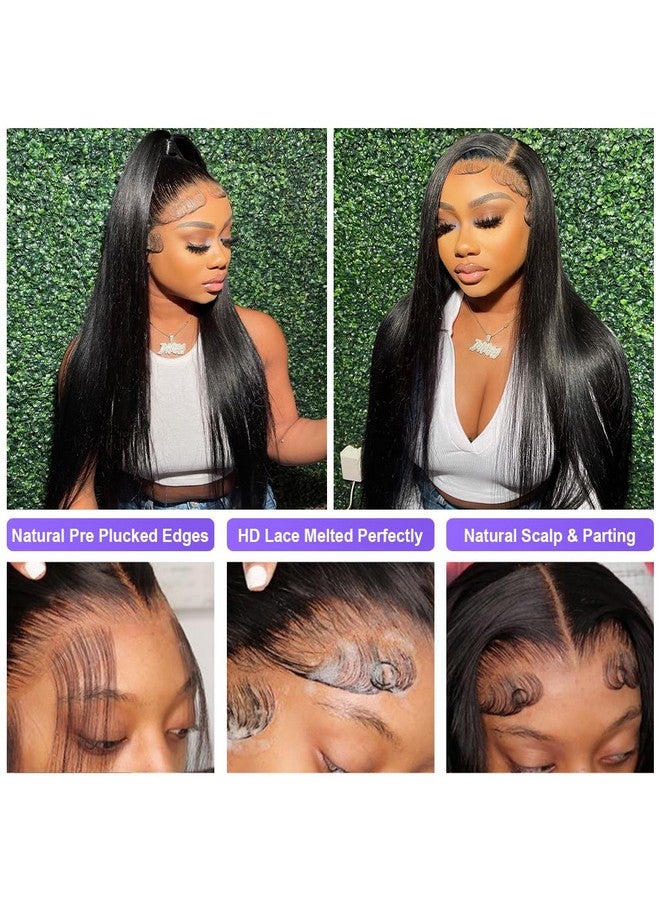 Flady 20 inch Black Straight Lace Front Wigs Human Hair Pre Plucked Bleached Knots 13x4 HD Lace Frontal Wigs Human Hair 180% Density Glueless Wigs Human Hair For Black Women - Image 5