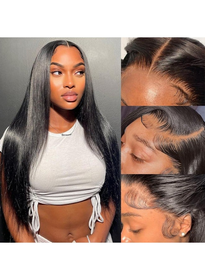 Flady 20 inch Black Straight Lace Front Wigs Human Hair Pre Plucked Bleached Knots 13x4 HD Lace Frontal Wigs Human Hair 180% Density Glueless Wigs Human Hair For Black Women - Image 1