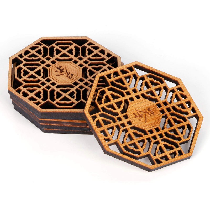 Coasters Wood Coasters 6PCS Coaster Teacup Mat Anti Scald Heat Insulation Pad Tea Ceremony Supplies Wooden Drink Coasters for Home RestaurantTea Rhyme Coaster