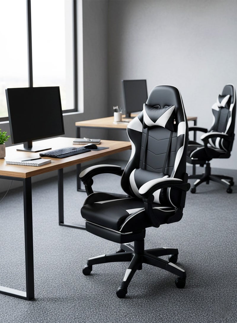 AGD Office and Gaming Chair with Armrests and Footrest, Swivel Chair with High Reclining Back, Headrest, Backrest, and Lumbar Support - Image 1