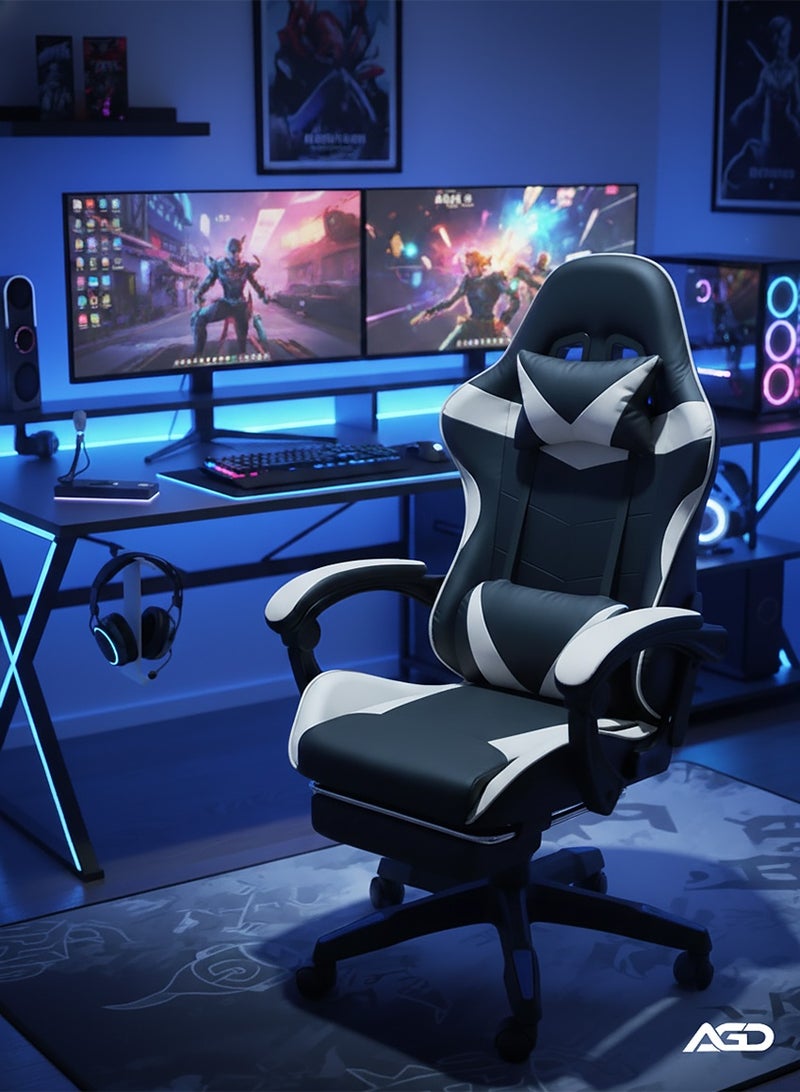 AGD Office and Gaming Chair with Armrests and Footrest, Swivel Chair with High Reclining Back, Headrest, Backrest, and Lumbar Support - Image 3