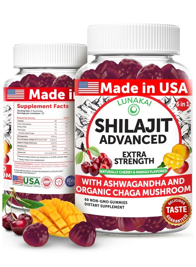 Lunakai USA Made Pure Shilajit Gummies 1200mg with Ashwagandha & Chaga - Himalayan Shilajit for Men & Women, Energy & Vitality Support, 60ct - Image 1