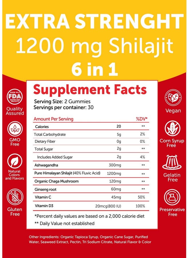Lunakai USA Made Pure Shilajit Gummies 1200mg with Ashwagandha & Chaga - Himalayan Shilajit for Men & Women, Energy & Vitality Support, 60ct - Image 5