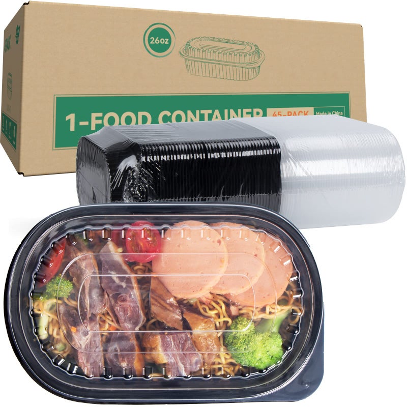 LEOBOX Meal Prep Containers 45 Pack 1 Compartment Bento Box with Lids Reusable Food Storage Containers BPAFree Microwave Dishwasher Freezer Safe To Go Containers 26 oz