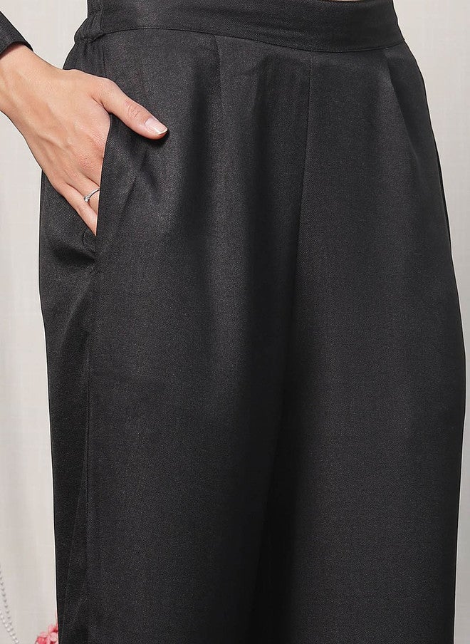 PlusS Black Embroidered Shirt And Trousers Co-Ords For Women - Image 3