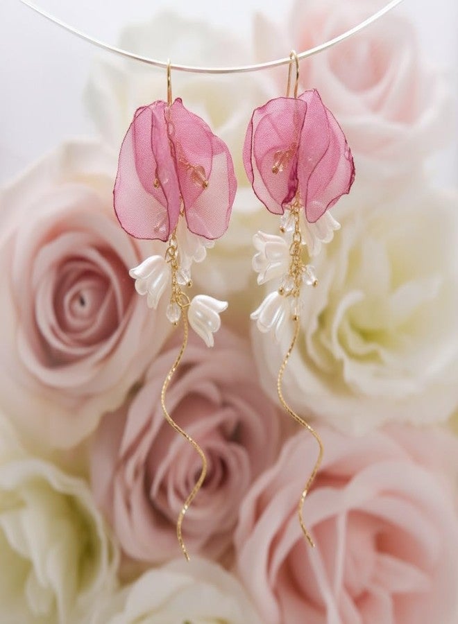 AMAAL Floral Long Earrings for Women & Girls | Stylish Gold Plated Earrings | Elegant Aesthetic Minimal Jewellery for woman | Trendy Flower Design Ear Rings for Women | Gift Earing for Girls -228 - Image 4