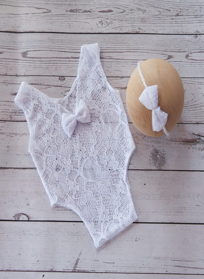 Vemonllas Newborn Infant Baby Photography Props Girls Lace Bow Vest Bodysuits Romper Photo Shoot Princess Clothes (White) - Image 3