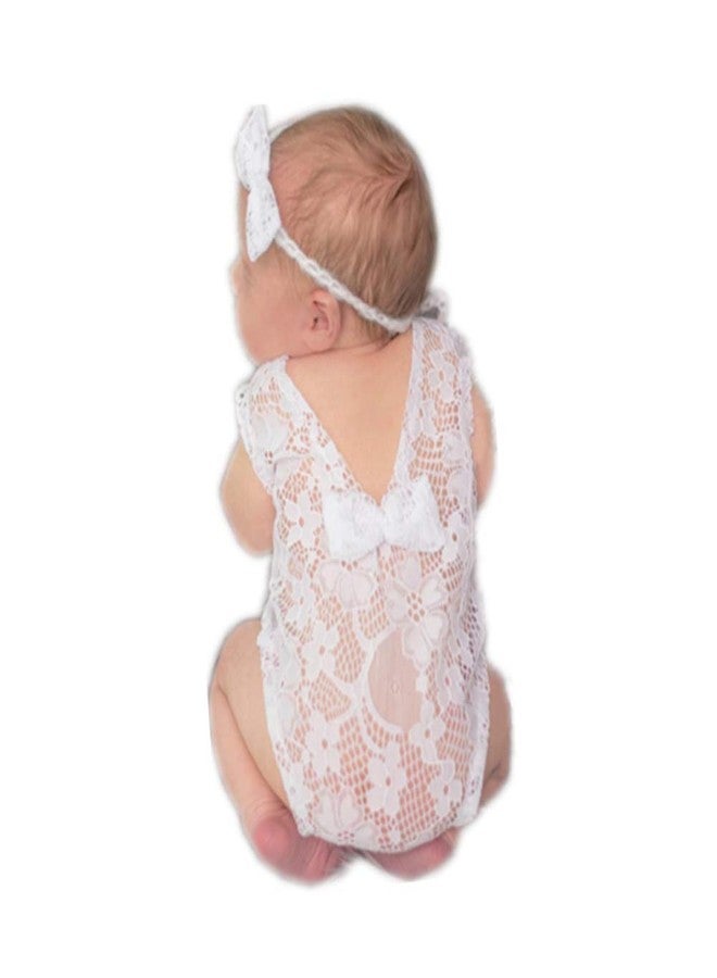 Vemonllas Newborn Infant Baby Photography Props Girls Lace Bow Vest Bodysuits Romper Photo Shoot Princess Clothes (White) - Image 1