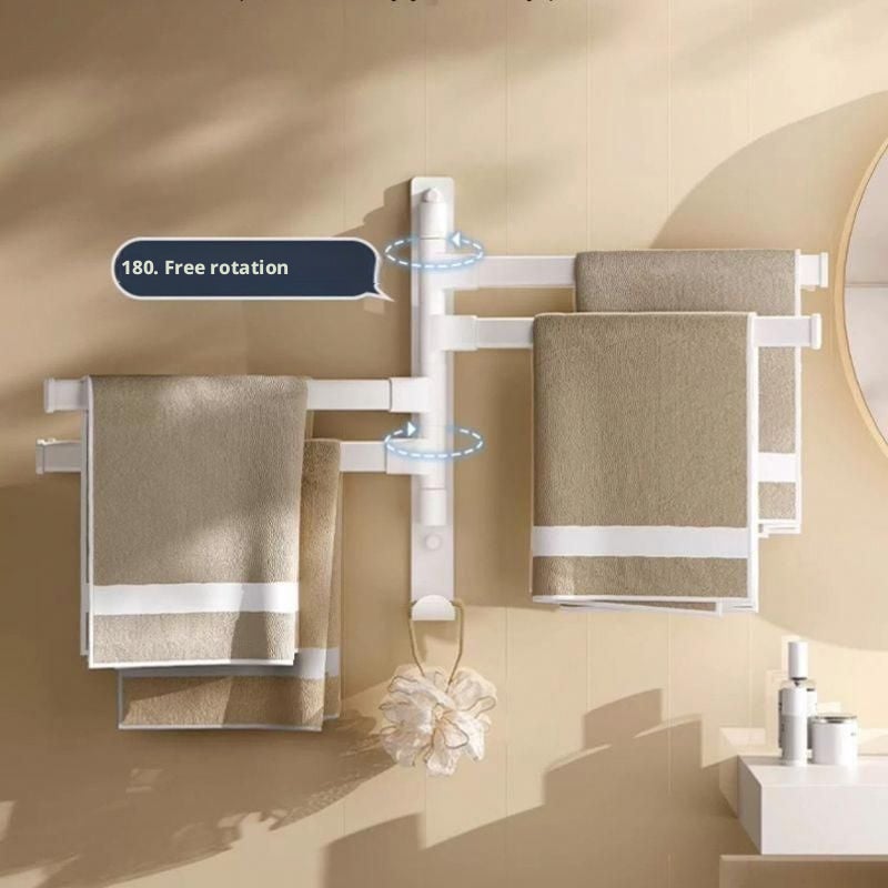 Rotating 4-Bar Towel Rack, Self-Adhesive, Cream White - Image 2