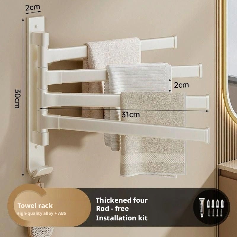 Rotating 4-Bar Towel Rack, Self-Adhesive, Cream White - Image 4