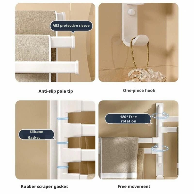 Rotating 4-Bar Towel Rack, Self-Adhesive, Cream White - Image 3