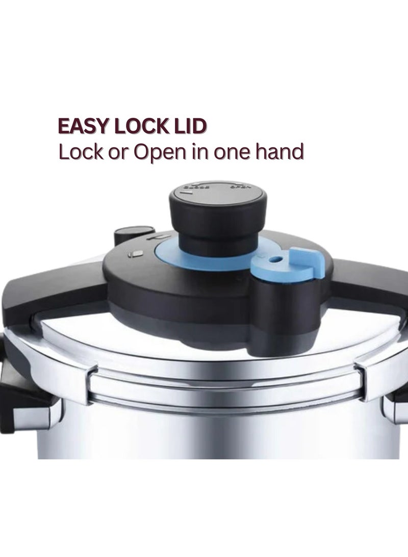 Dorsch Danish Design GoPress 18/10 Stainless Steel Pressure Cooker - Induction Compatible, Dishwasher Safe, Self-Locking Handle, Auto-Pressure Release, Versatile Steamer Basket, Quick Heating, Low & High Pressure Cooking (6 Ltr) - Image 4