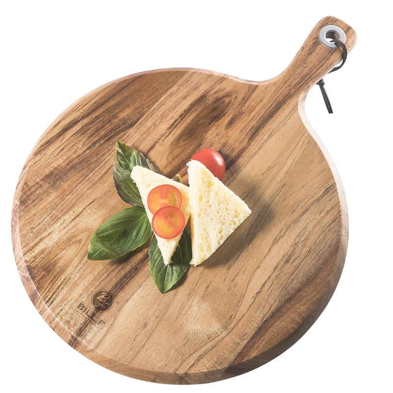 BF BILL.F SINCE 1983 Acacia Wood Pizza Peel12Cutting BoardServing Tray with HandleCheese Paddle Board Great for Homemade PizzaBreadFruit and Cheese16 x 12 x 05 Inch 