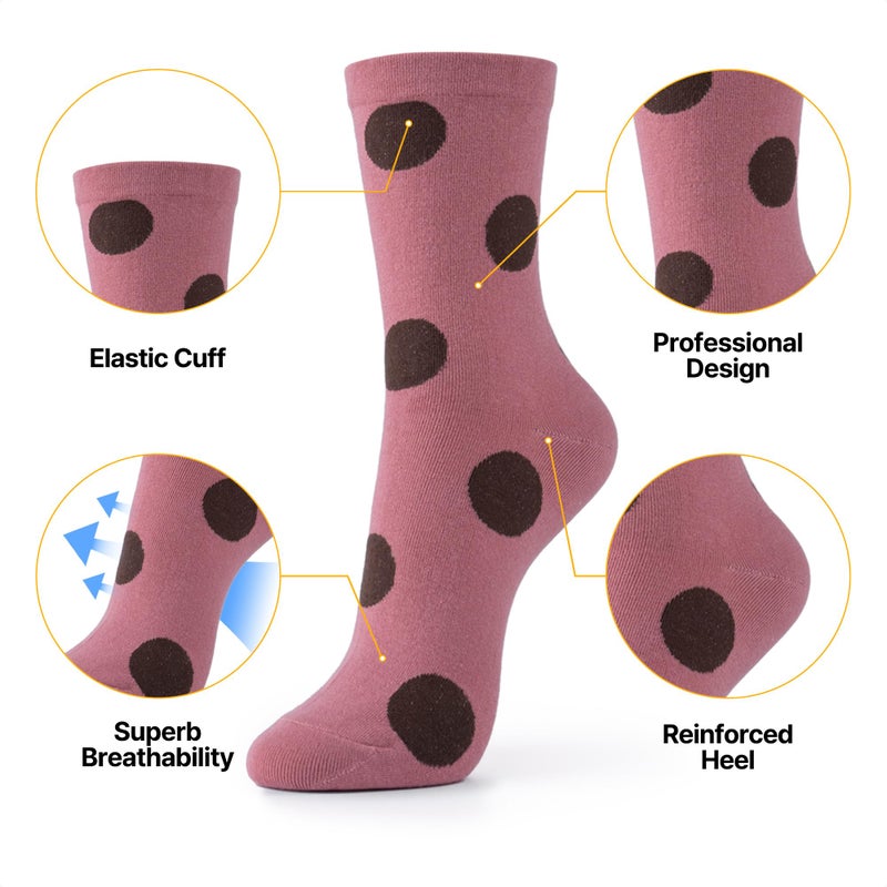 kikiya socks Women Pattern Crew | 5 Pairs Polka Dots Pattern Print White Black Pink Purple Green Color Graphic Daily Mary Jane Boot Trouser Cotton Socks | Womens Ladies Girls Gift | Polka Dots B - Image 3