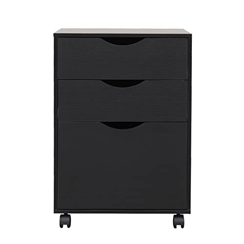 QDSSDECO 3 Drawer Mobile File Cabinet Rolling Vertical Filing Cabinet fits A4 Legal Paper and Letter Paper for Home Office Black