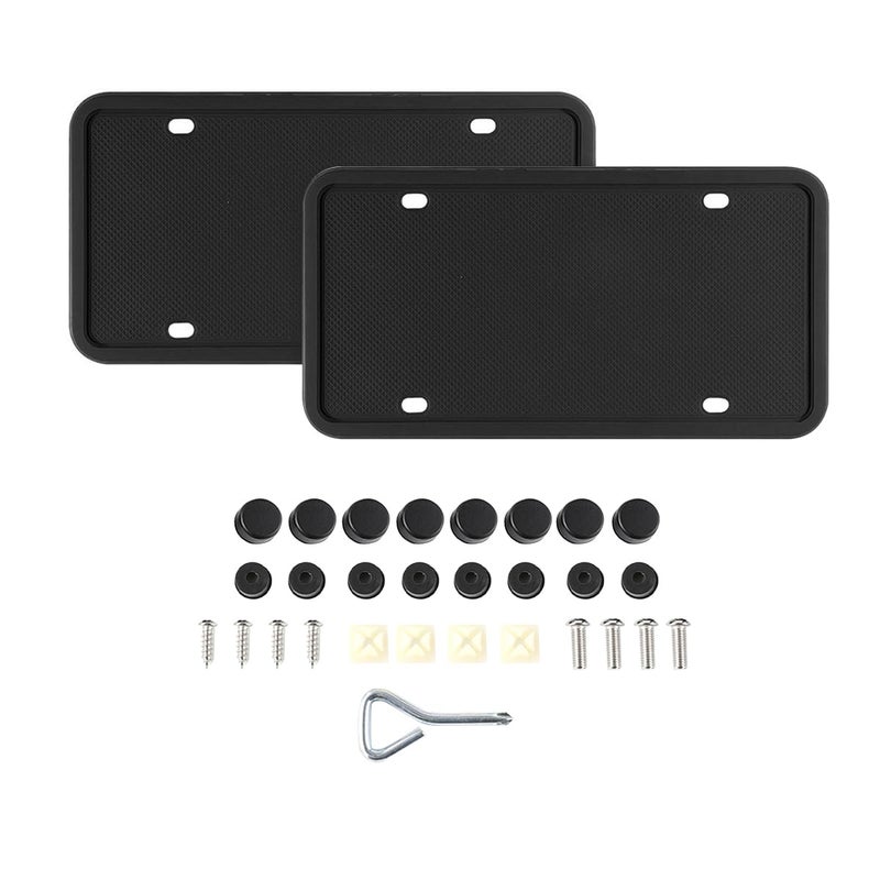 HZEL Car License Plate Frame 2PCS Silicone Rustproof Front Back Tag Guard Bracket Holder Rattle Proof Weatherproof Automotive Protection Accessories Universal for SUV Truck RVBlack - Image 3