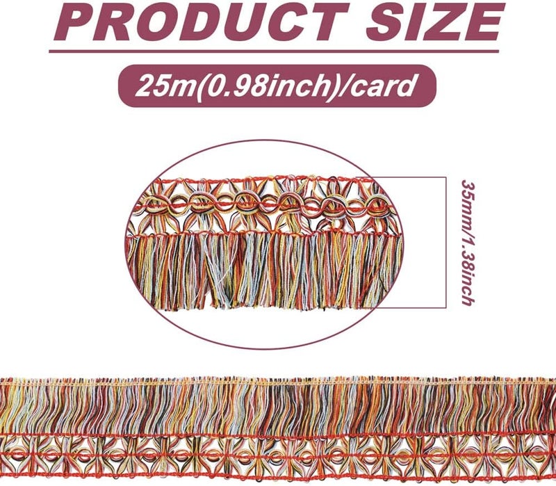Mega Pet 27.34 Yards Polyester Fringe Tassel Lace Trim Multi-Colors 1 Inch Chainette Fringe Fibre Trim Ribbons Costume Accessories for Curtain Furniture Decoration Sewing DIY Crafts Making - Image 3