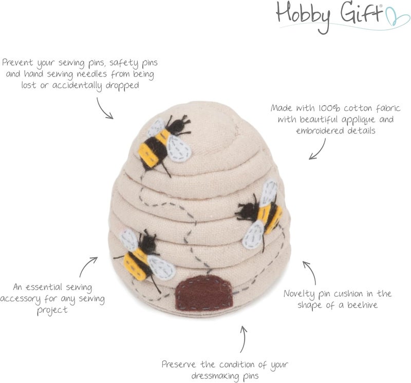 Hobby Gift Novelty Beehive Pincushion – Cute Holder for Sewing Quilting Needles, Accessories for Needlework DIY Crafts Dressmaking – 100% Cotton Fabric, 3.1 x 3.1 - Image 4