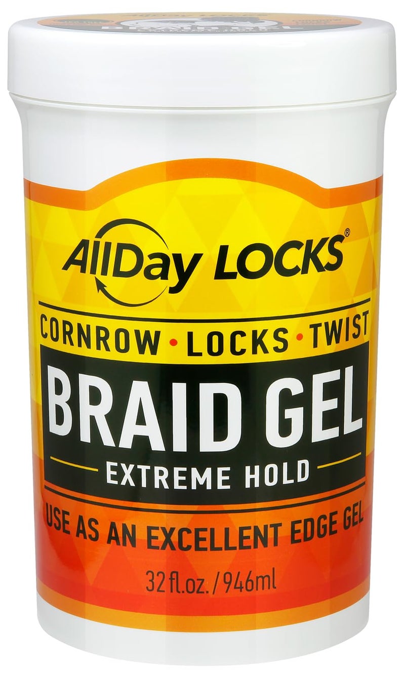 AllDay Locks Braid Gel Extreme Hold - Braiding Gel for Cornrows, Locks, & Twisting, Moisturizing Edge Control for Women and Men, Natural Formula for Extreme Hold - 32 oz Jar - Image 1