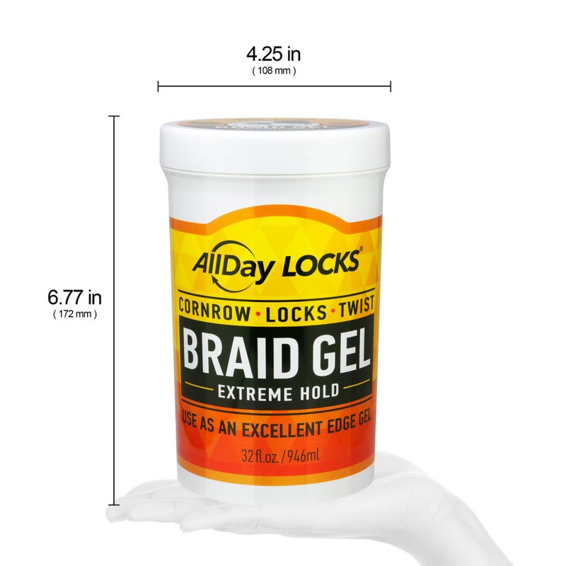 AllDay Locks Braid Gel Extreme Hold - Braiding Gel for Cornrows, Locks, & Twisting, Moisturizing Edge Control for Women and Men, Natural Formula for Extreme Hold - 32 oz Jar - Image 3