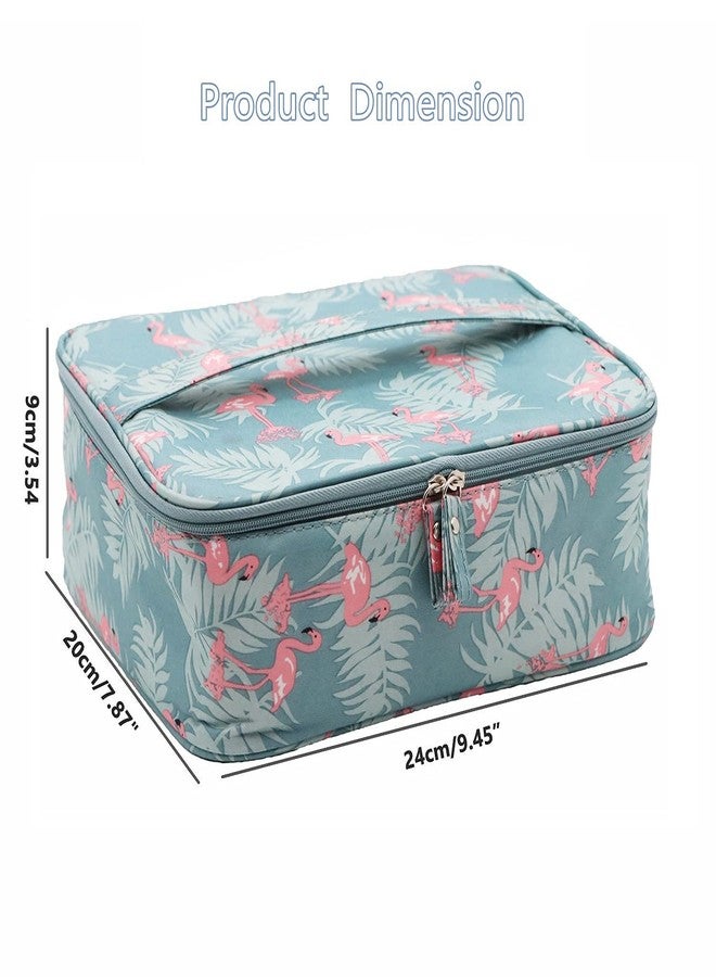 AB SALES Makeup Bag Travel Cosmetic Case High Capacity Portable Organizer Pouch with Mesh Bag Organizer with Dividers Brush Holder for Woman and Girls, Blue Flamingo Design - Image 4