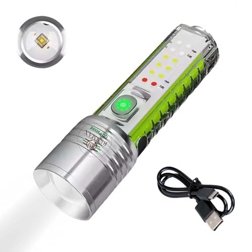 RENMAX Multifunction Bright LED Torch Flashlight Rechargeable Multicolor Red Blue Green White Lighting Modes Zoom Focus Waterproof Metal - 1Pc - Image 1