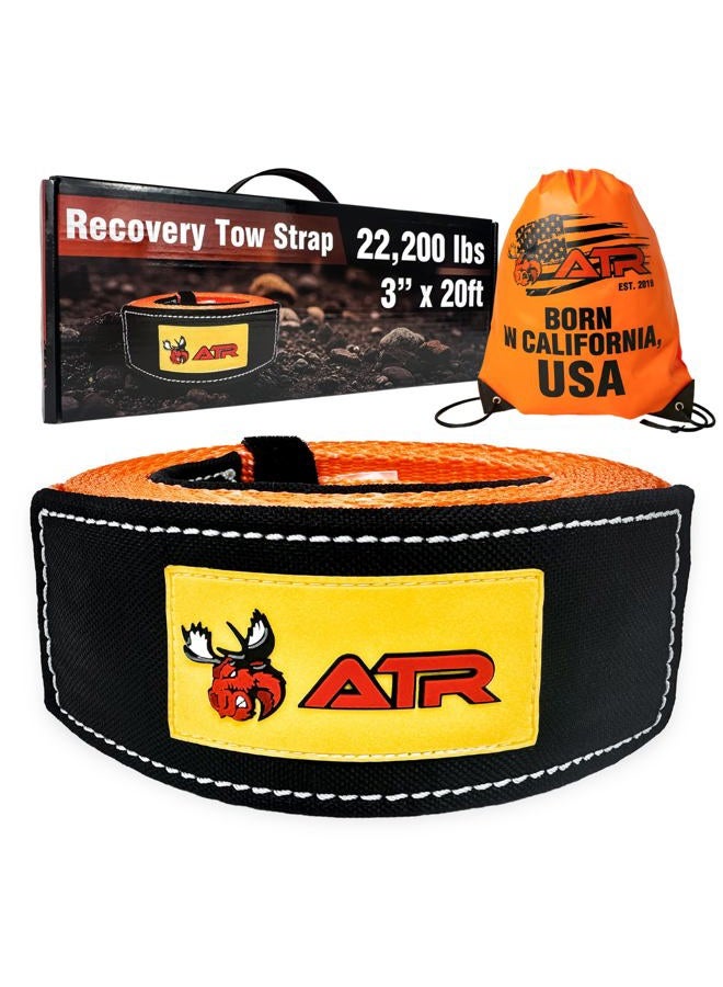 ATR Recovery Tow Strap 3" x 20ft – 22,200 lbs Breaking Strength, Heavy Duty Strap for Truck, SUV, Off-Road Pulling, Tow Rope with Storage Bag - Image 1