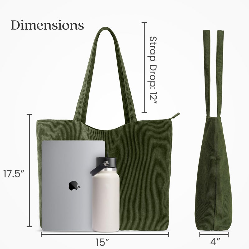 VANDEL Corduroy Tote Bag for Women and Men with Zipper and Inner Pockets. Cute School Tote Bag with Zipper, Aesthetic - Image 4
