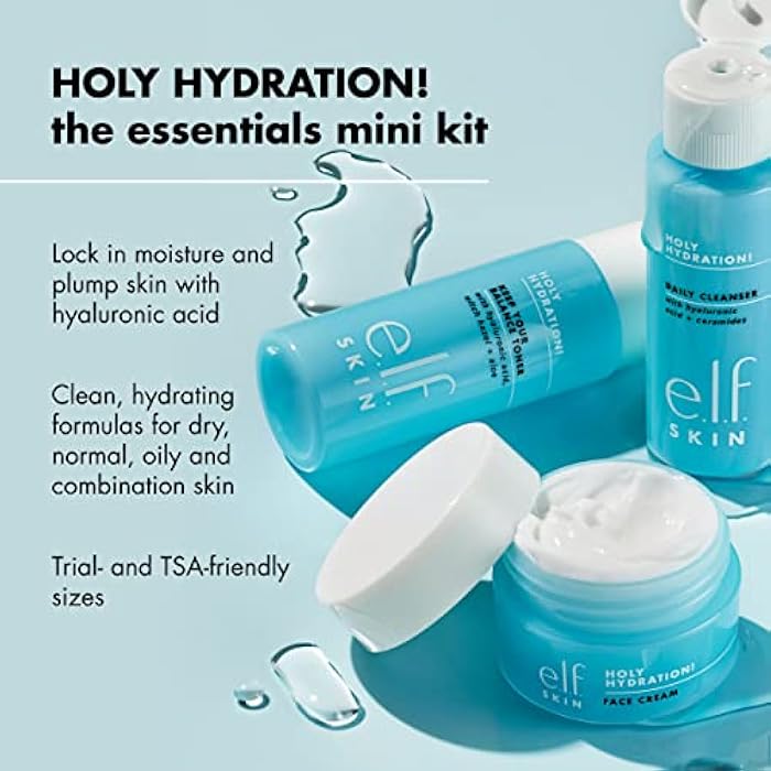 elf e.l.f. Skin Holy Hydration! The Essentials Mini Kit, Cleanser, Toner & Moisturizer for Hydrated & Balanced Skin, TSA-Friendly Sizes - Image 3