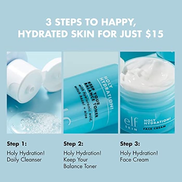 elf e.l.f. Skin Holy Hydration! The Essentials Mini Kit, Cleanser, Toner & Moisturizer for Hydrated & Balanced Skin, TSA-Friendly Sizes - Image 2