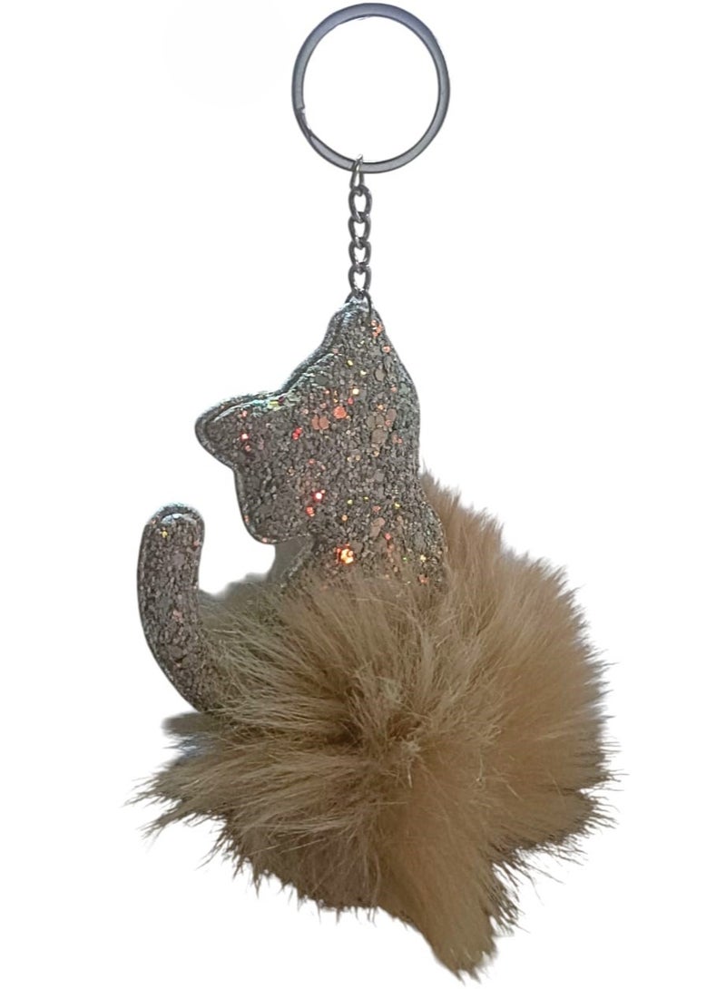 Glitter Cat Keychain with Fluffy Pom Pom – Cute and Stylish Bag & Key Accessory for Girls