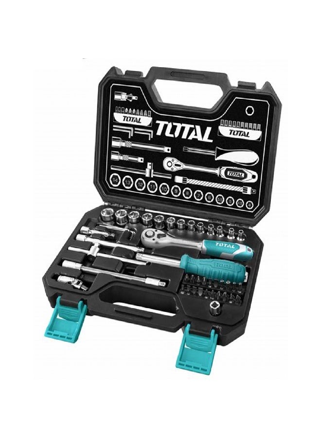 توتال طقم TOTAL THT141451 عدد 45 قطعة سوكيت 1/4 بوصة من فولاذ CR-V مع ذراع راتشيت ورؤوس مفكات وعلبة حفظ BMC - Image 1