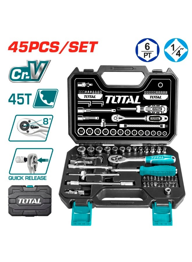 توتال طقم TOTAL THT141451 عدد 45 قطعة سوكيت 1/4 بوصة من فولاذ CR-V مع ذراع راتشيت ورؤوس مفكات وعلبة حفظ BMC - Image 4